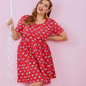 ModCloth X Hello Kitty Red Heart Valentine’s Motif’s Pattern Dress Size 16 NEW
